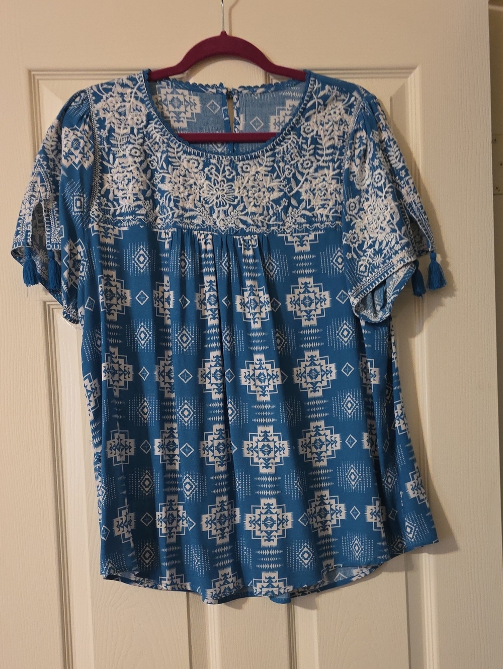 Blue Embroidered Mexican Embroidered  Blouse